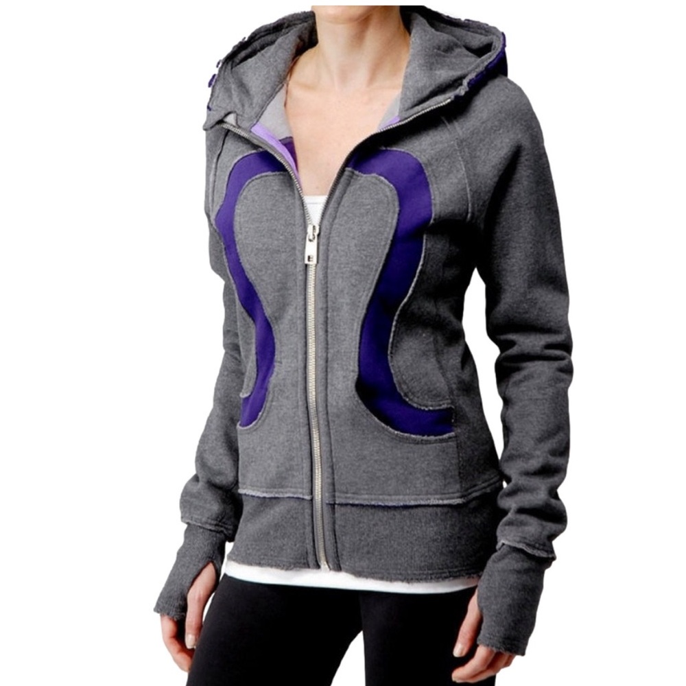 Lululemon Scuba Hoodie Size 8/10 Purple Grey Intentional Distressed Full Zip